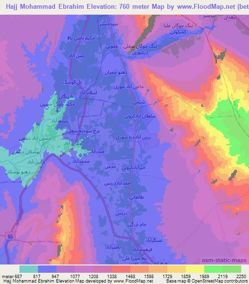 Hajj Mohammad Ebrahim,Iran Elevation Map