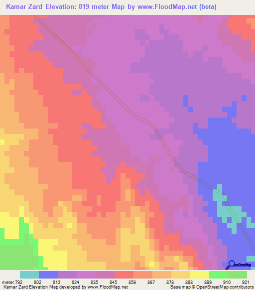 Kamar Zard,Iran Elevation Map