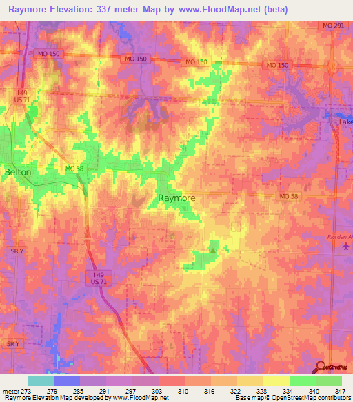 Elevation of Raymore,US Elevation Map, Topography, Contour