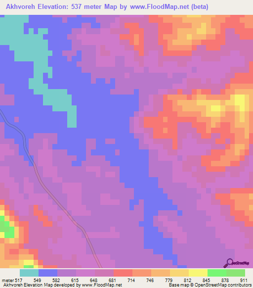 Akhvoreh,Iran Elevation Map