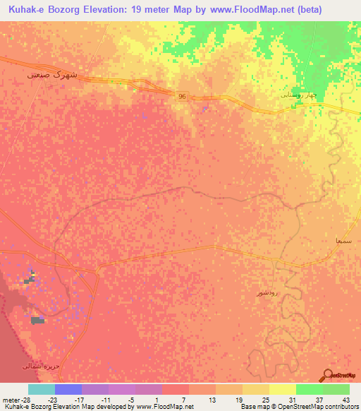 Kuhak-e Bozorg,Iran Elevation Map