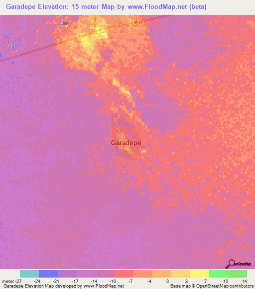 Garadepe,Turkmenistan Elevation Map