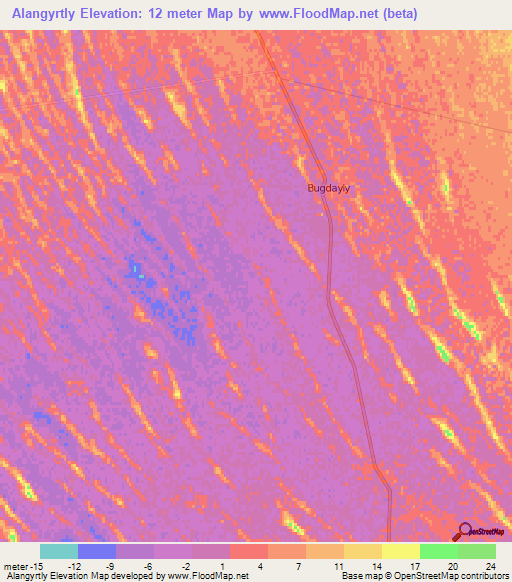 Alangyrtly,Turkmenistan Elevation Map