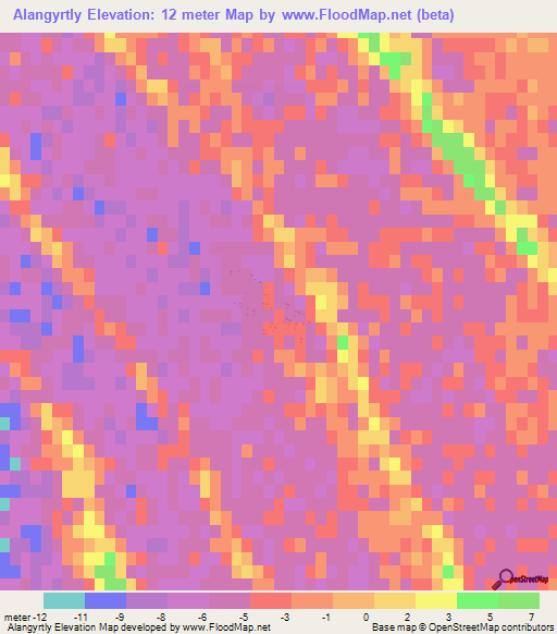Alangyrtly,Turkmenistan Elevation Map
