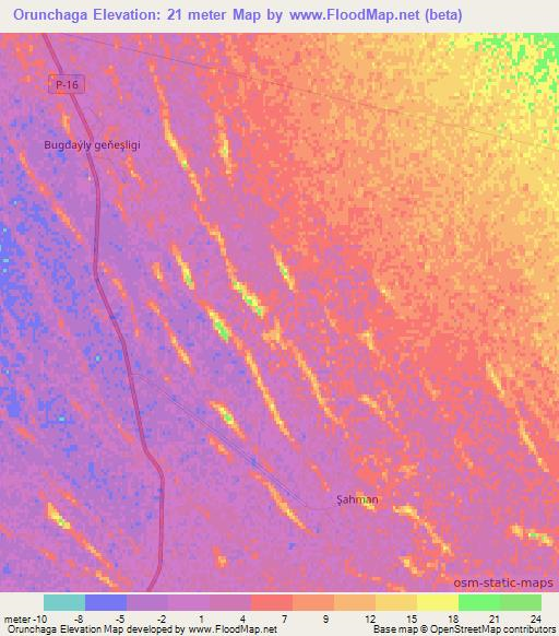 Orunchaga,Turkmenistan Elevation Map