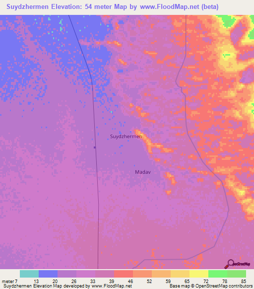 Suydzhermen,Turkmenistan Elevation Map
