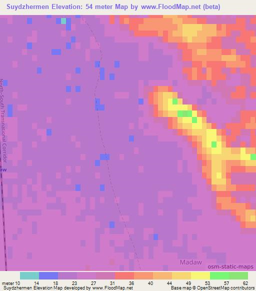 Suydzhermen,Turkmenistan Elevation Map