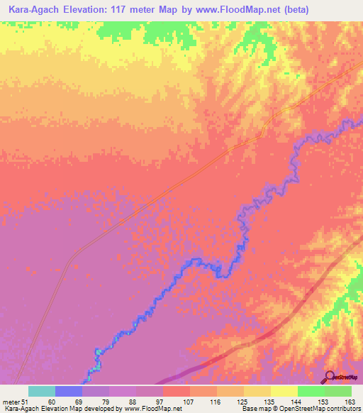 Kara-Agach,Turkmenistan Elevation Map