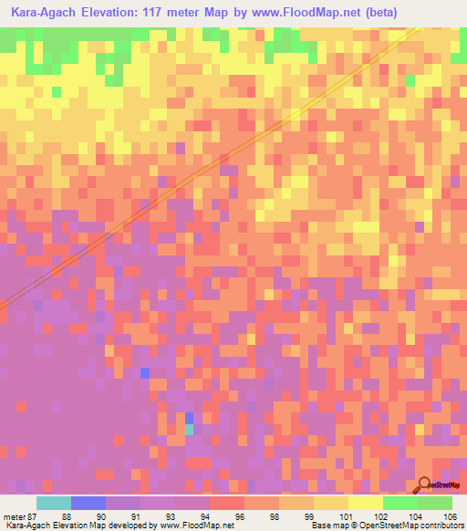 Kara-Agach,Turkmenistan Elevation Map