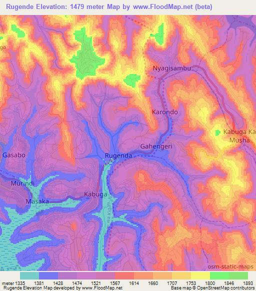Rugende,Rwanda Elevation Map