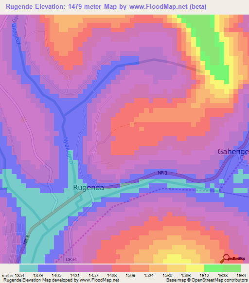Rugende,Rwanda Elevation Map