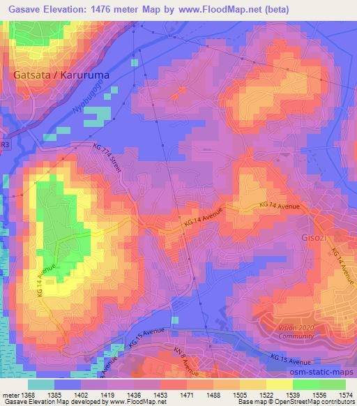 Gasave,Rwanda Elevation Map