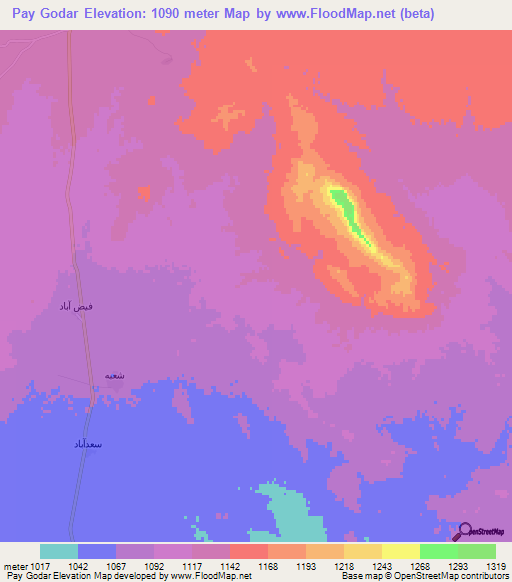 Pay Godar,Iran Elevation Map