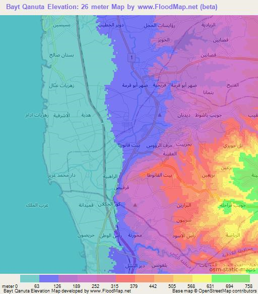 Bayt Qanuta,Syria Elevation Map