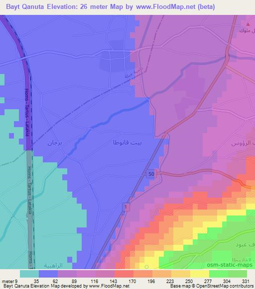 Bayt Qanuta,Syria Elevation Map