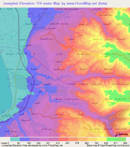 Juwaybat,Syria Elevation Map