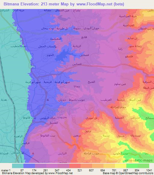 Bitmana,Syria Elevation Map