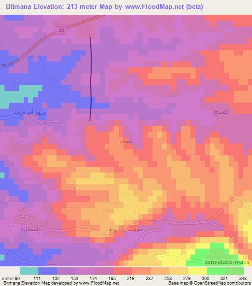 Bitmana,Syria Elevation Map