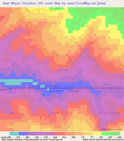 Bayt Wazan,Syria Elevation Map