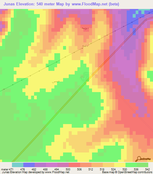 Junas,Syria Elevation Map