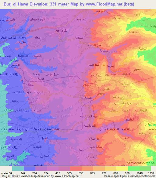 Burj al Hawa,Syria Elevation Map