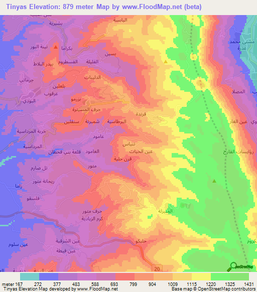 Tinyas,Syria Elevation Map