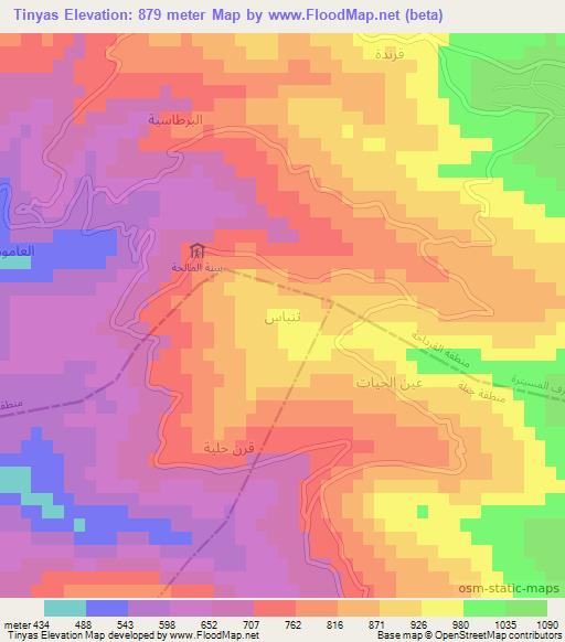 Tinyas,Syria Elevation Map