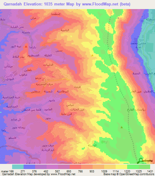 Qarnadah,Syria Elevation Map