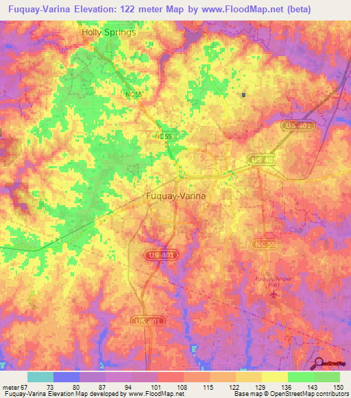 Elevation of FuquayVarina,US Elevation Map, Topography, Contour