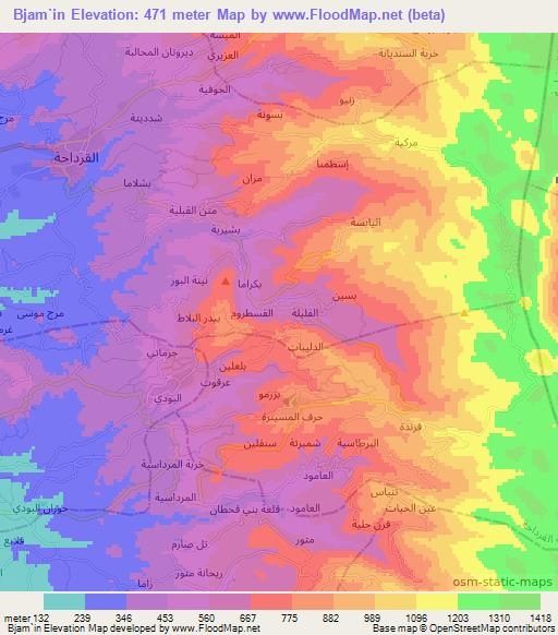 Bjam`in,Syria Elevation Map