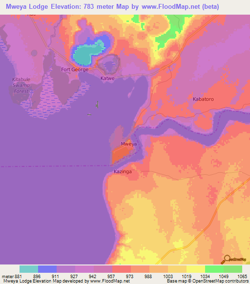 Mweya Lodge,Uganda Elevation Map