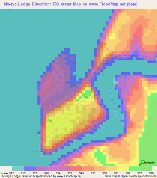 Mweya Lodge,Uganda Elevation Map