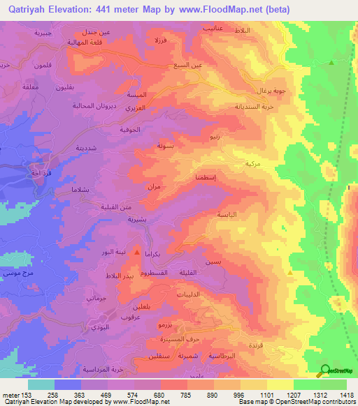 Qatriyah,Syria Elevation Map