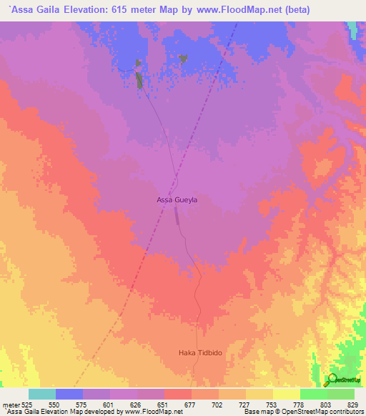 `Assa Gaila,Djibouti Elevation Map