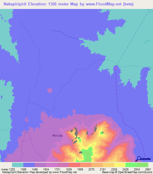 Nakapiripirit,Uganda Elevation Map