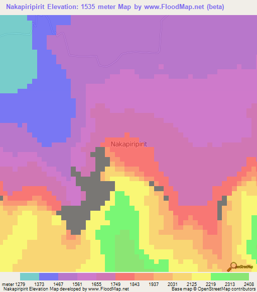 Nakapiripirit,Uganda Elevation Map