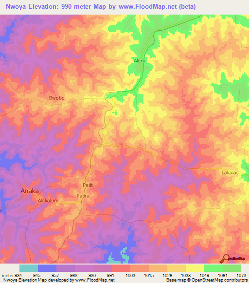 Nwoya,Uganda Elevation Map