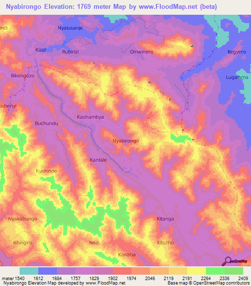Nyabirongo,Uganda Elevation Map