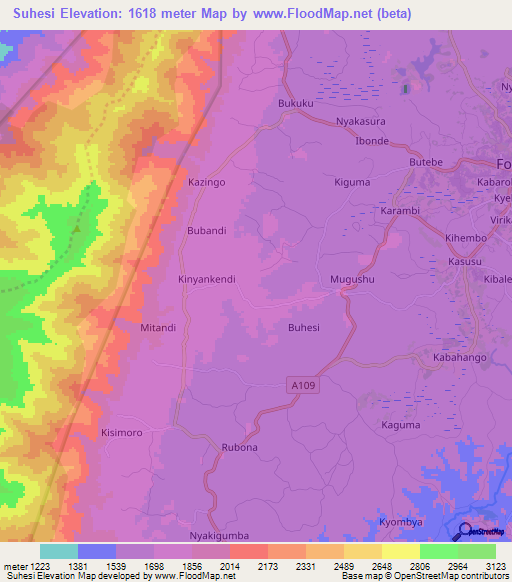 Suhesi,Uganda Elevation Map