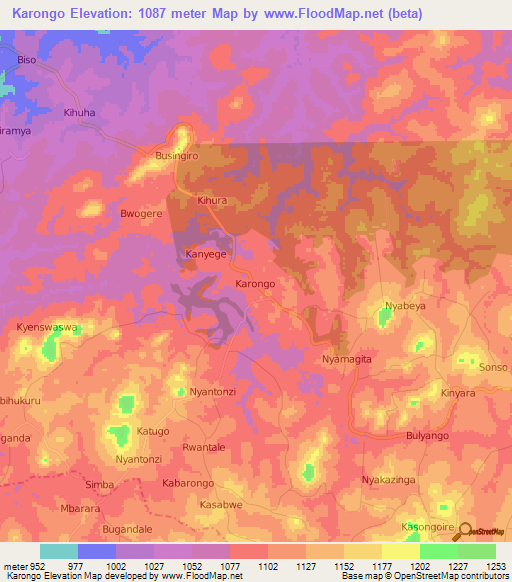 Karongo,Uganda Elevation Map