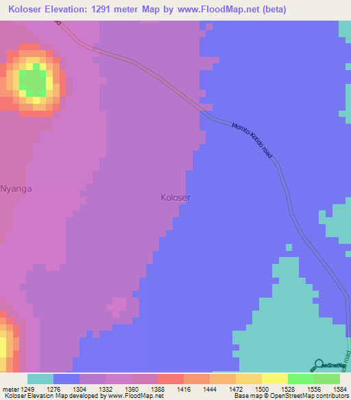 Koloser,Uganda Elevation Map