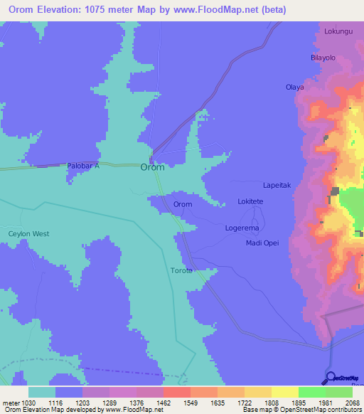 Orom,Uganda Elevation Map