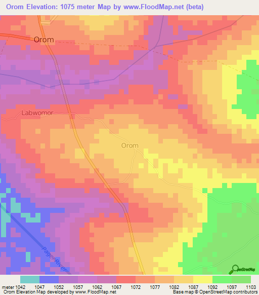 Orom,Uganda Elevation Map