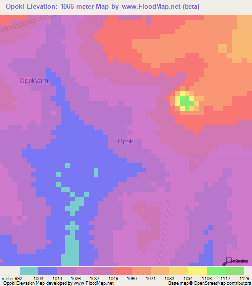 Opoki,Uganda Elevation Map