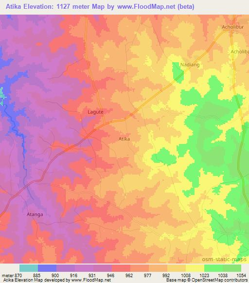 Atika,Uganda Elevation Map