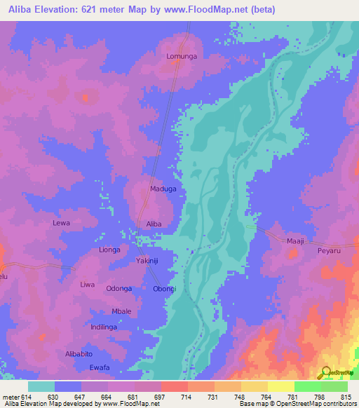 Aliba,Uganda Elevation Map