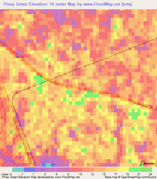 Piney Green,US Elevation Map