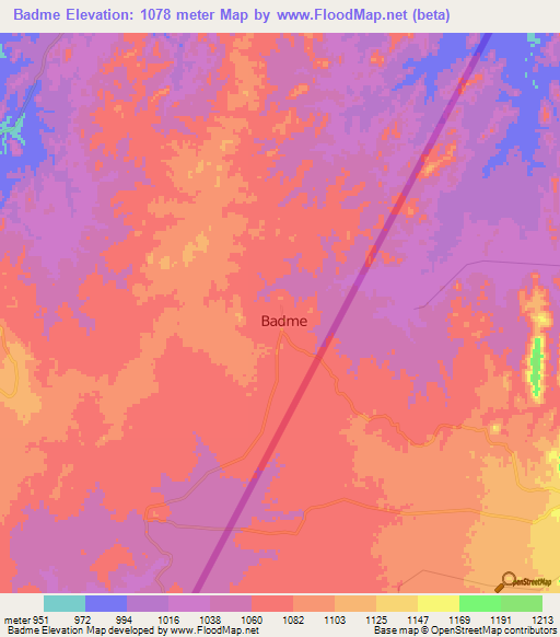 Badme,Eritrea Elevation Map