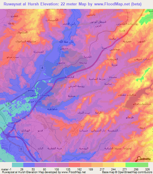 Ruwaysat al Hursh,Syria Elevation Map