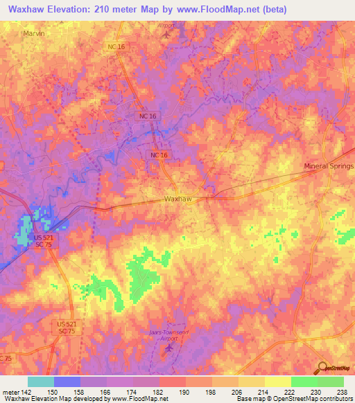 Elevation of Waxhaw,US Elevation Map, Topography, Contour